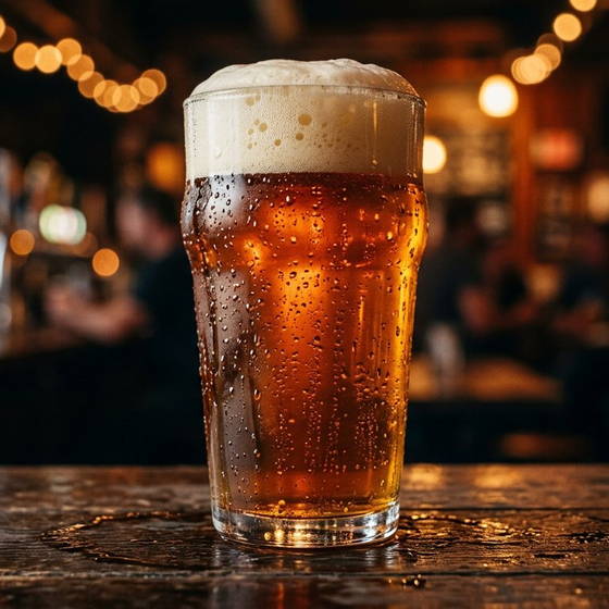 Boccale di birra ambrata sul bancone