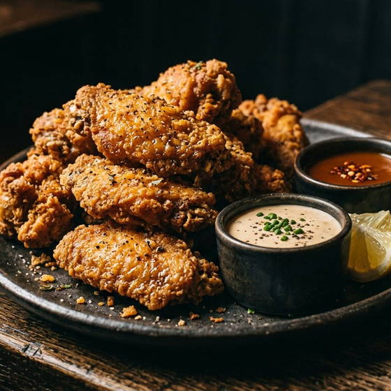 Alette di pollo fritte con salse