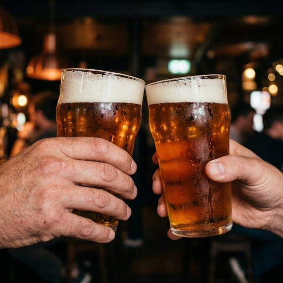 Brindisi con due boccali di birra